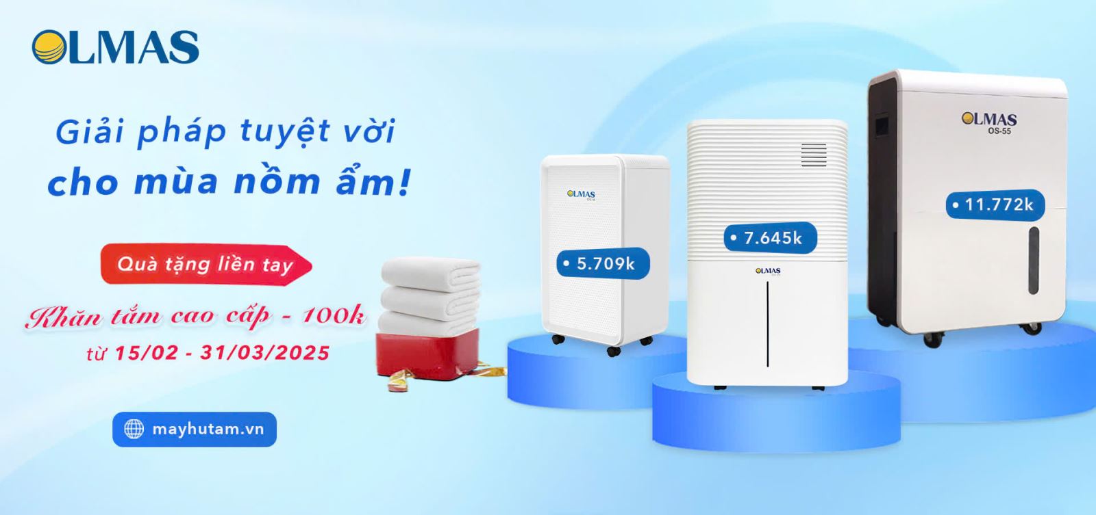 Khuyến mại máy hút ẩm dân dụng Olmas